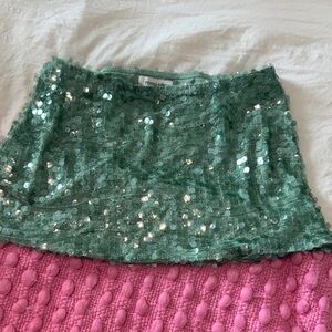Peppermayo Shimmering Green Sequin Mini Skirt